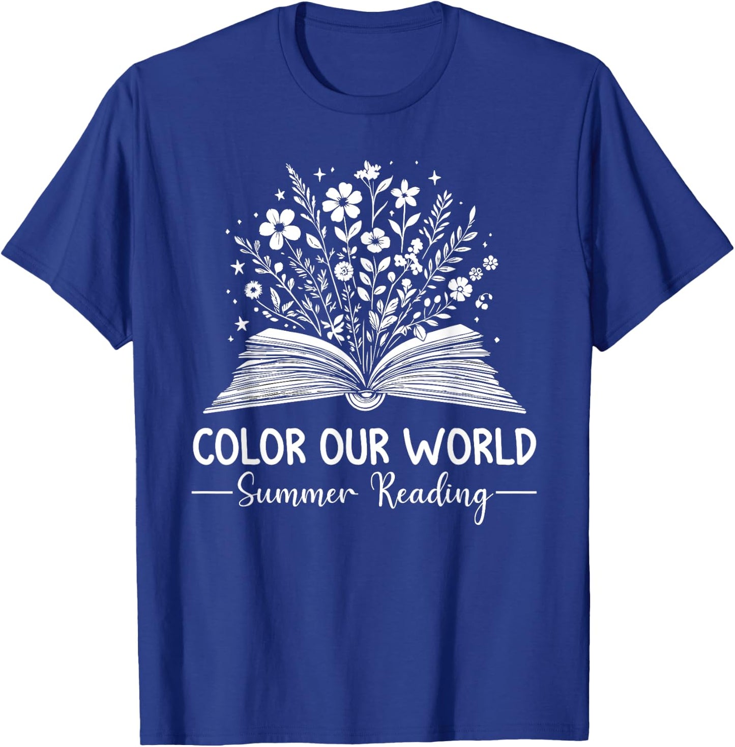 Color Our World Summer Reading 2025 Cute Book Wildflowers T-Shirt - T-Shirt | Royal