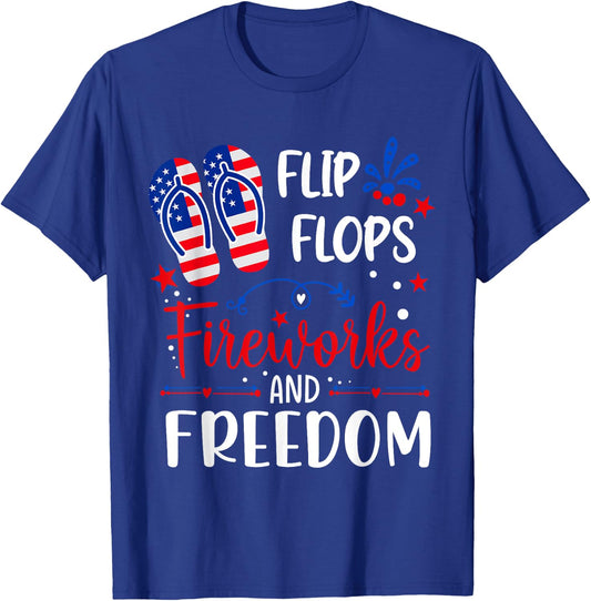 Flip Flops Fireworks And Freedom 4th Of July Women Men T-Shirt - T-Shirt | Royal