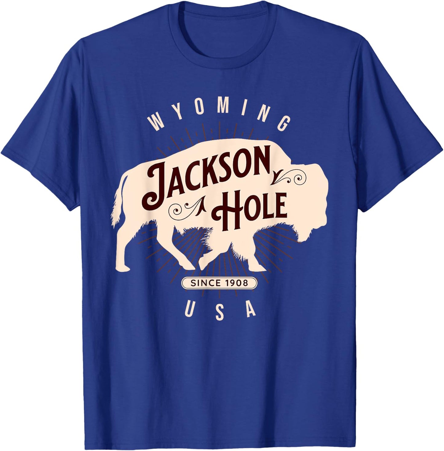 Jackson Hole Wyoming Buffalo Nature Outdoors Vintage T-Shirt - T-Shirt | Royal