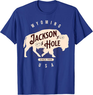 Jackson Hole Wyoming Buffalo Nature Outdoors Vintage T-Shirt - T-Shirt | Royal