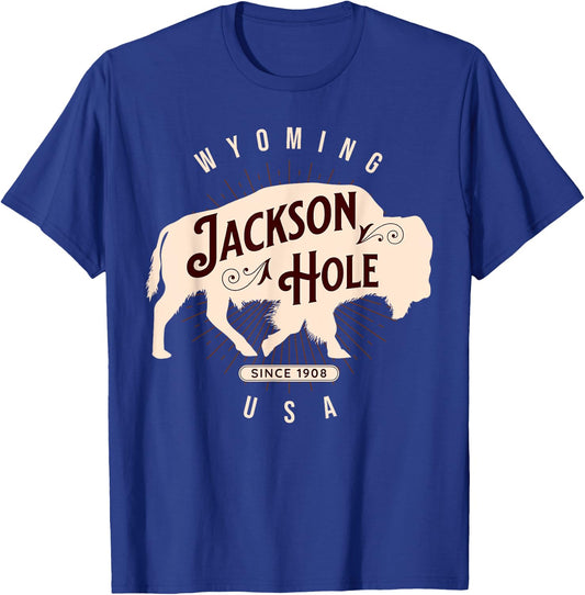 Jackson Hole Wyoming Buffalo Nature Outdoors Vintage T-Shirt - T-Shirt | Royal