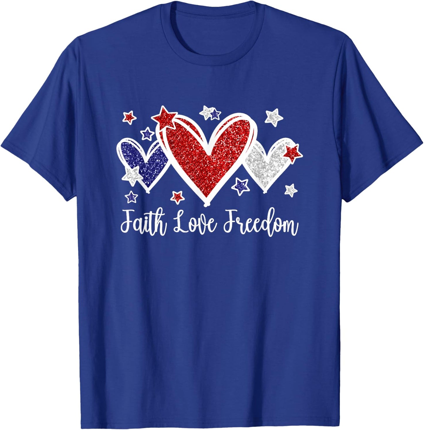 Faith Love Freedom Patriotic American Flag Hearts T-Shirt - T-Shirt | Royal