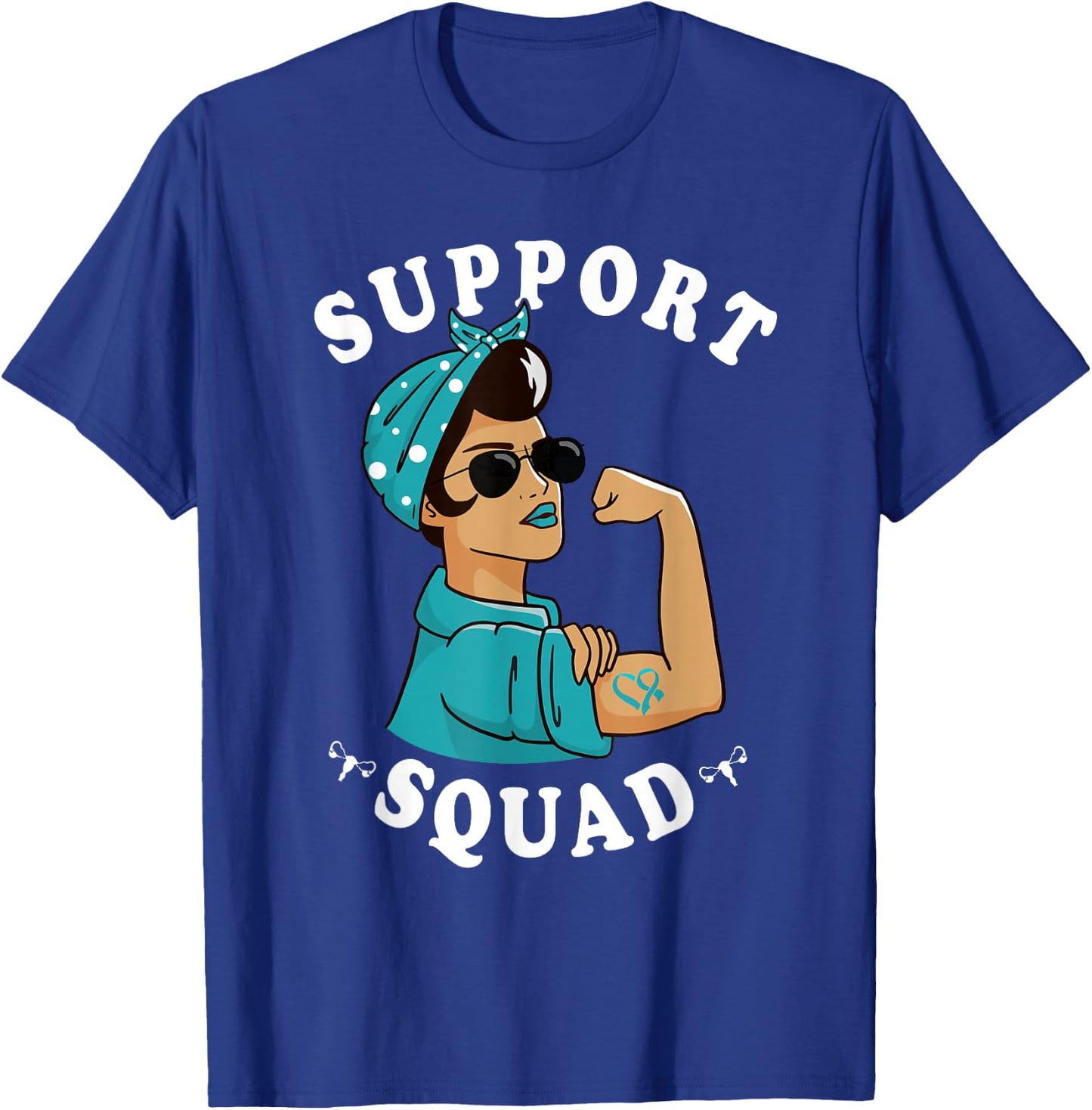 "Support Squad" Teal Ribbon Bandana Women Ovarian Cancer T-Shirt - T-Shirt | Royal