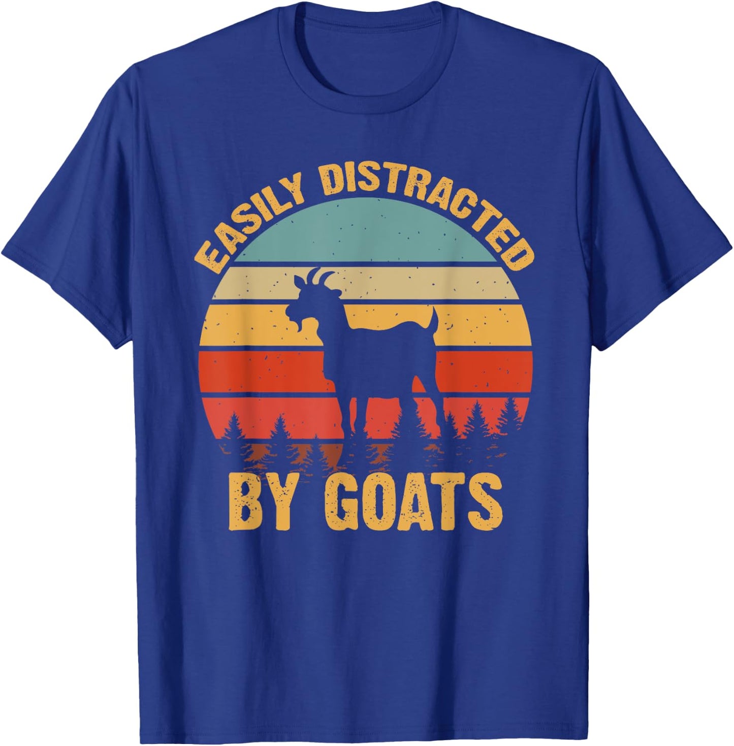 Retro Vintage Easily Distracted By Goats Funny Goat Lover T-Shirt - T-Shirt | Royal