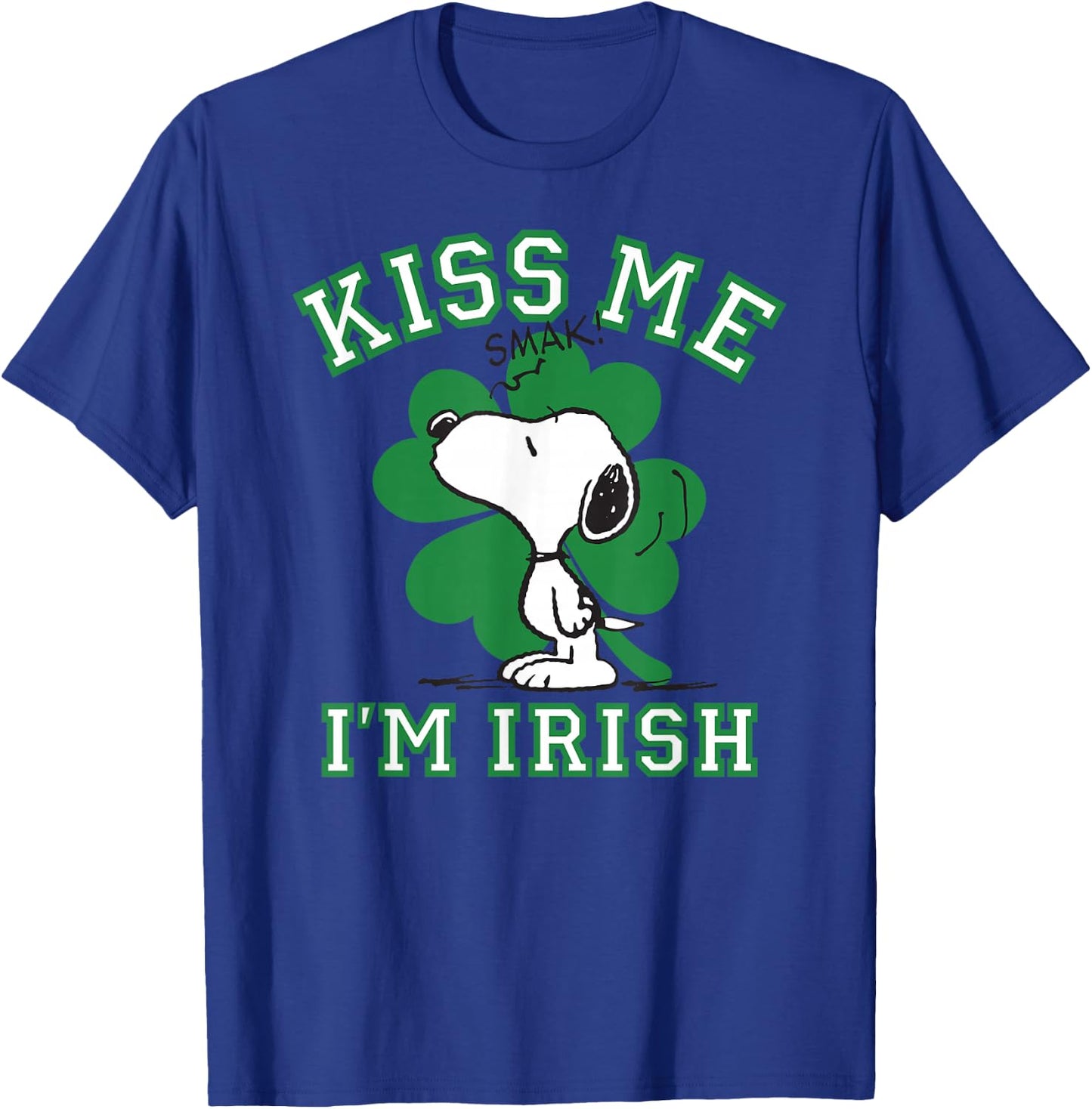Peanuts Snoopy Kiss Me I'm Irish Clover T-Shirt - T-Shirt | Royal
