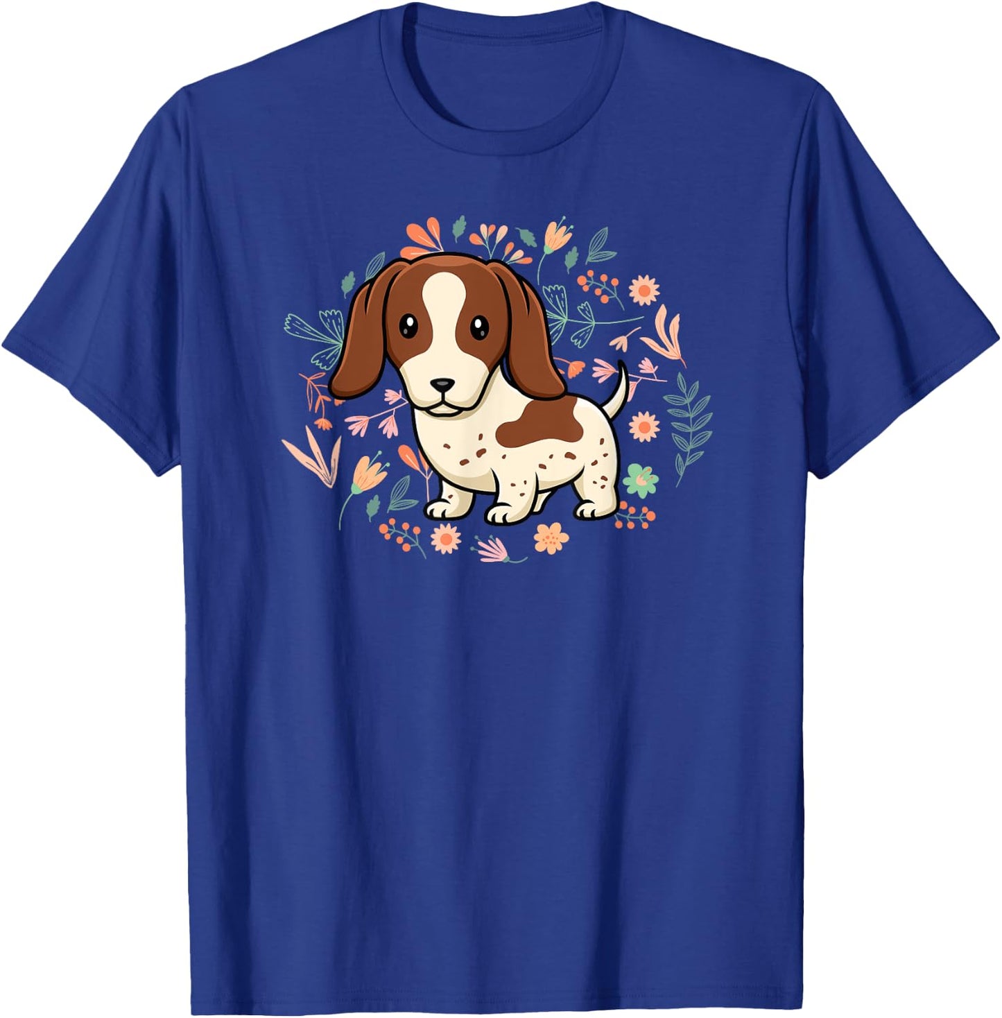 Floral Piebald Dachshund Lover Doxie Mom Dog Mama Lover Men Women Kids T-Shirt - T-Shirt | Royal