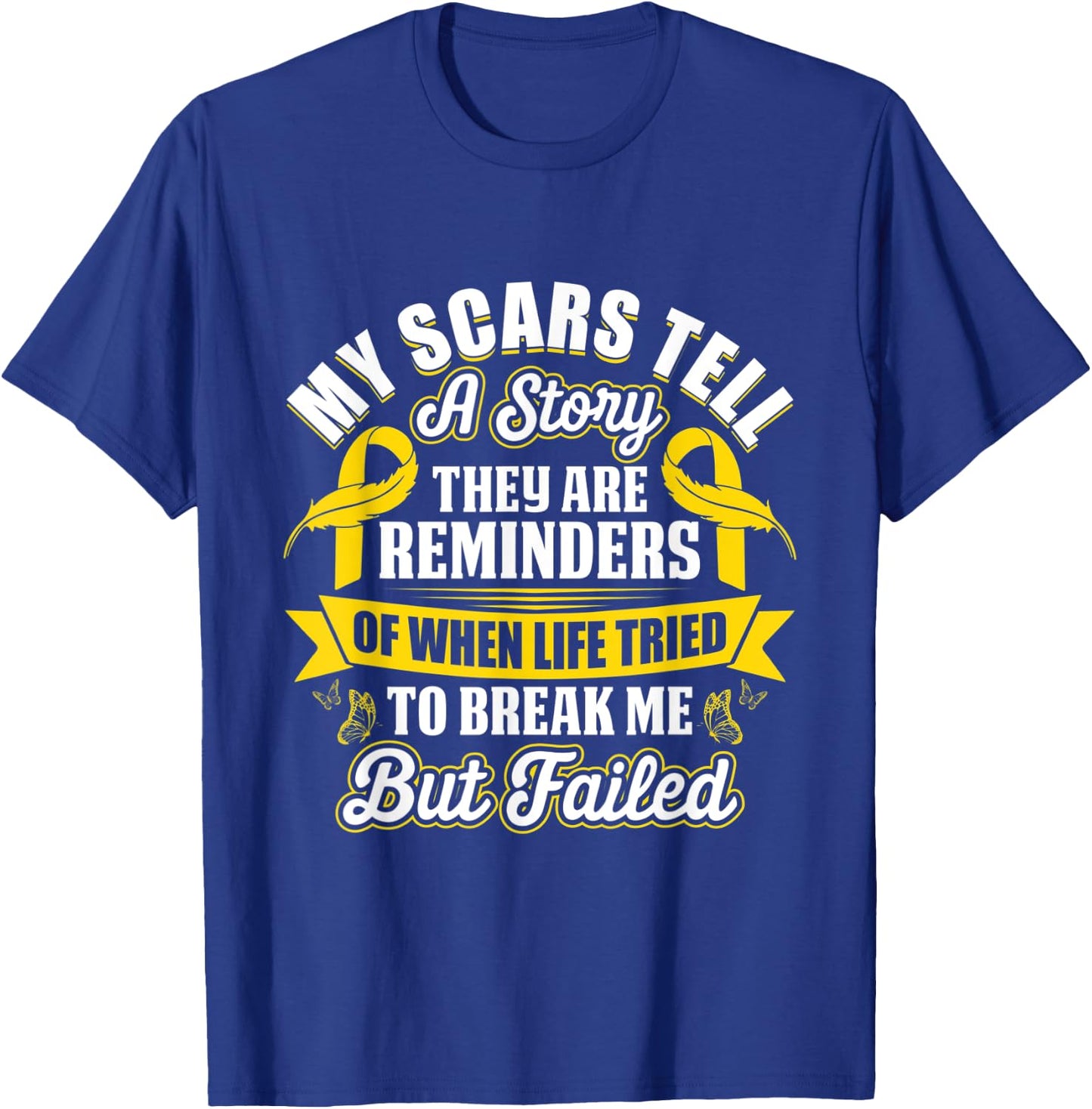 My Scars Tell a Story Childhood Cancer Ribbon Awareness T-Shirt - T-Shirt | Royal
