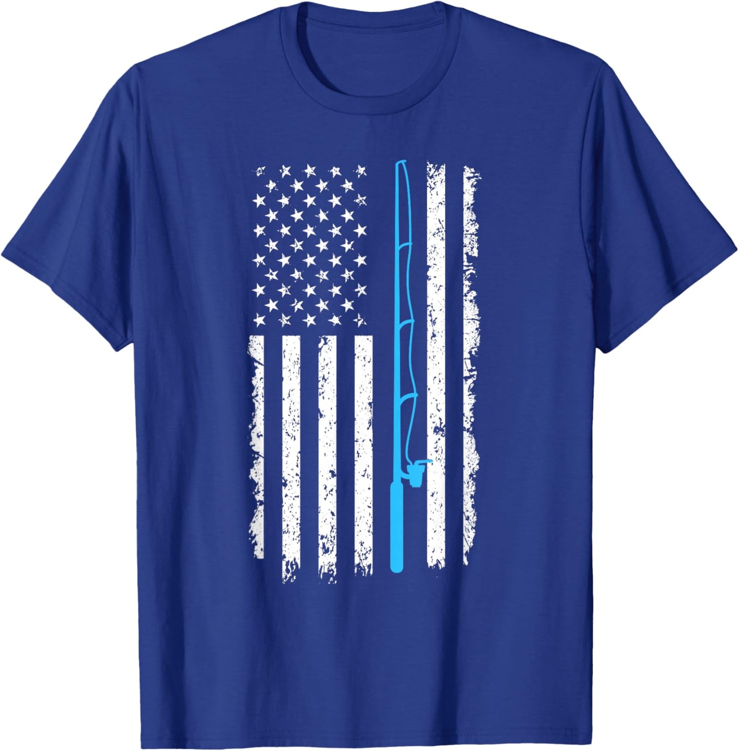 Vintage American Flag Fishing Rod Short Sleeve T-Shirt - T-Shirt | Royal