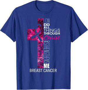 Breast Cancer Awareness Gifts Pink Cross Christian Verse Mom T-Shirt - T-Shirt | Royal