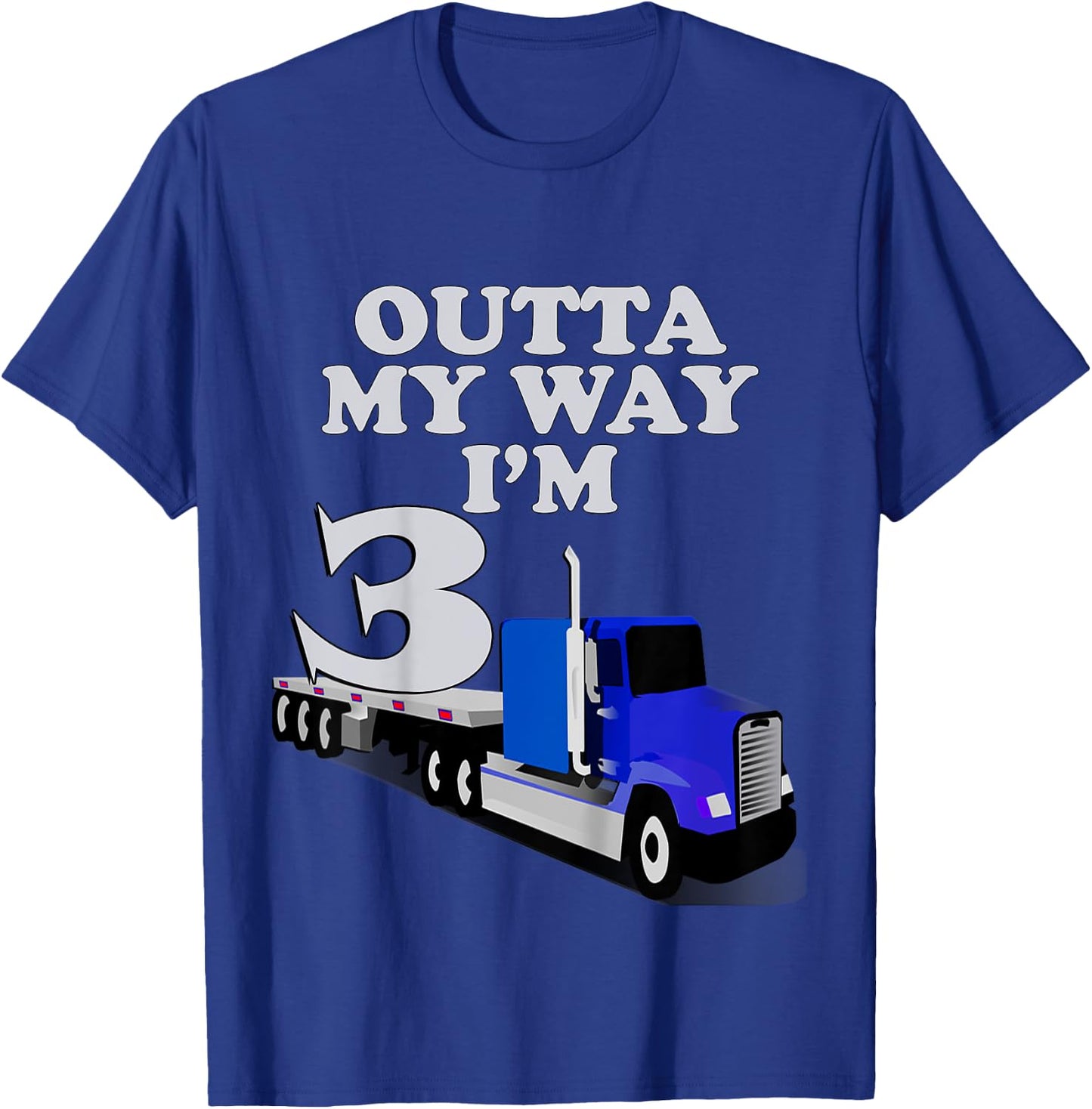Birthday Gifts 3 yr Old Cute Trucks Semi Truck Birthday T-Shirt - T-Shirt | Royal