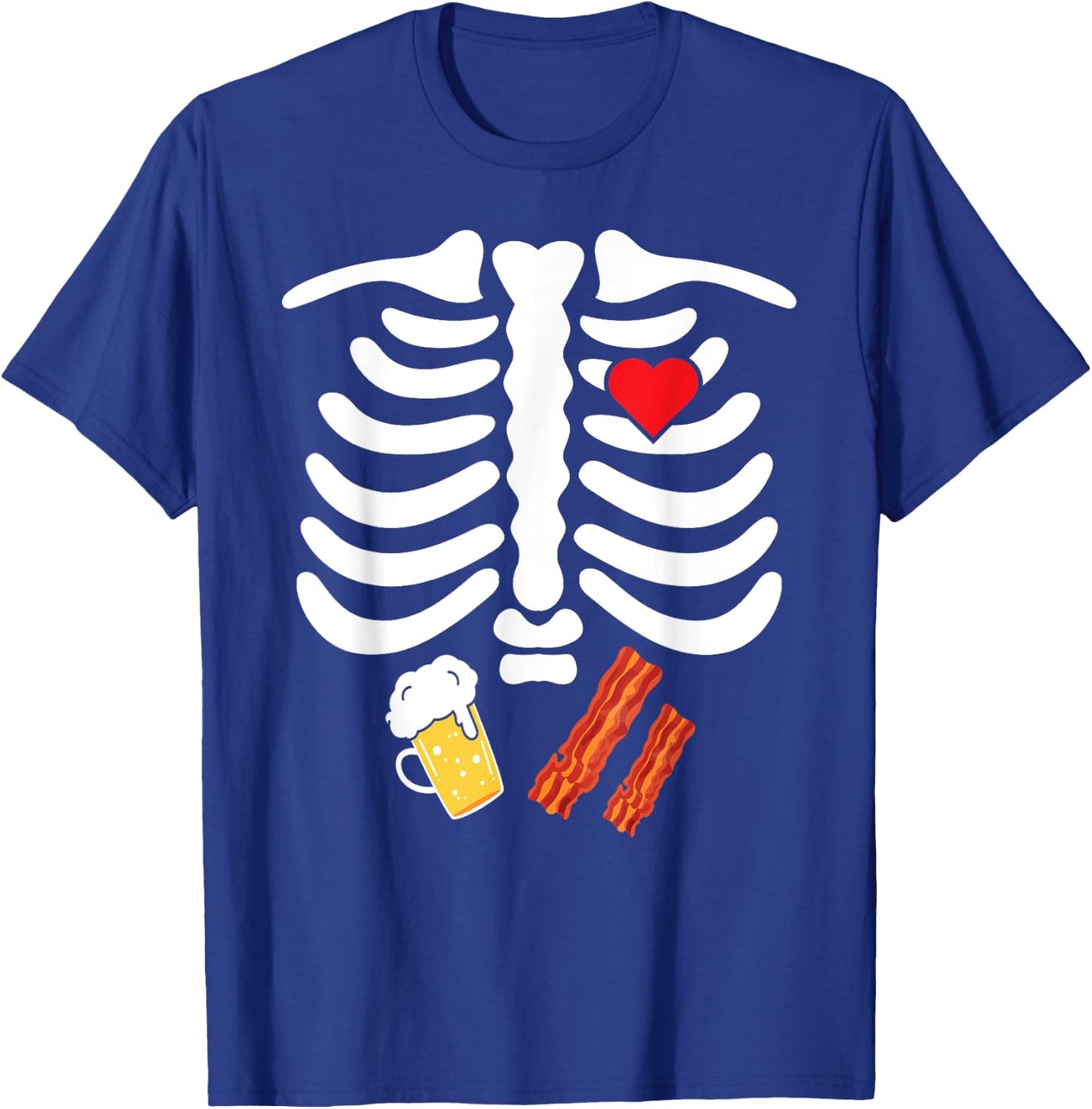 Halloween Skeleton Junk Food Belly Bacon Beer T Shirt T-Shirt - T-Shirt | Royal