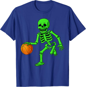 Halloween Skeleton Dribbling Basketball Boys Girls Kids T-Shirt - T-Shirt | Royal