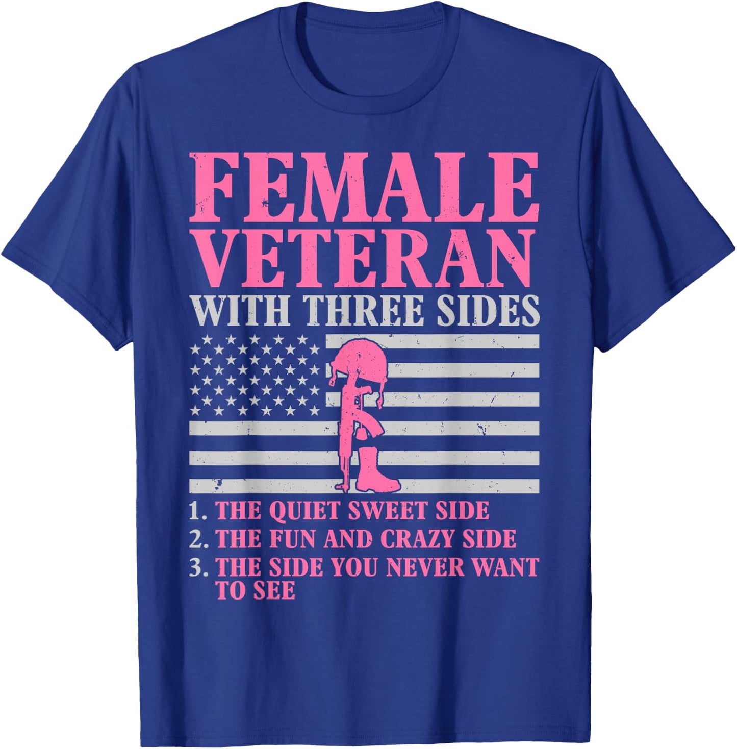 Female Veteran with Three Sides Women Veteran Mother Grandma T-Shirt - T-Shirt | Royal