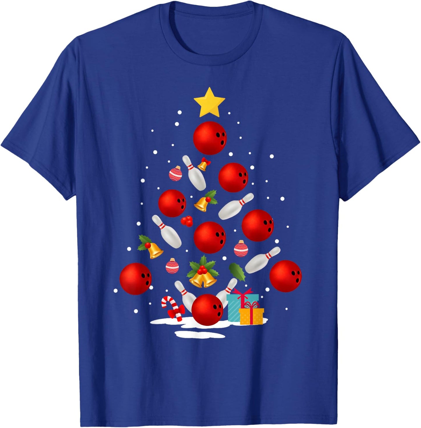 Funny Bowling Christmas Tree Lights Xmas Gifts Women Short Sleeve T-Shirt - T-Shirt | Royal