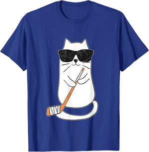 Ice Hockey Cat Hockey Player Stick Retro T-Shirt - T-Shirt | Royal