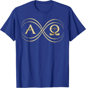 Infinity Symbol Alpha and Omega Alphabet Greek God Symbol T-Shirt - T-Shirt | Royal