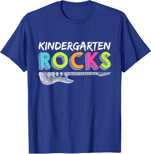 Kindergarten Rocks With Guitar Back To School Teacher T-Shirt - T-Shirt | Royal