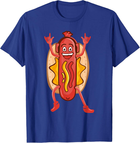 Funny Dancing Hot Dog Design For Kids Boys Girls Hotdog Gag T-Shirt - T-Shirt | Royal