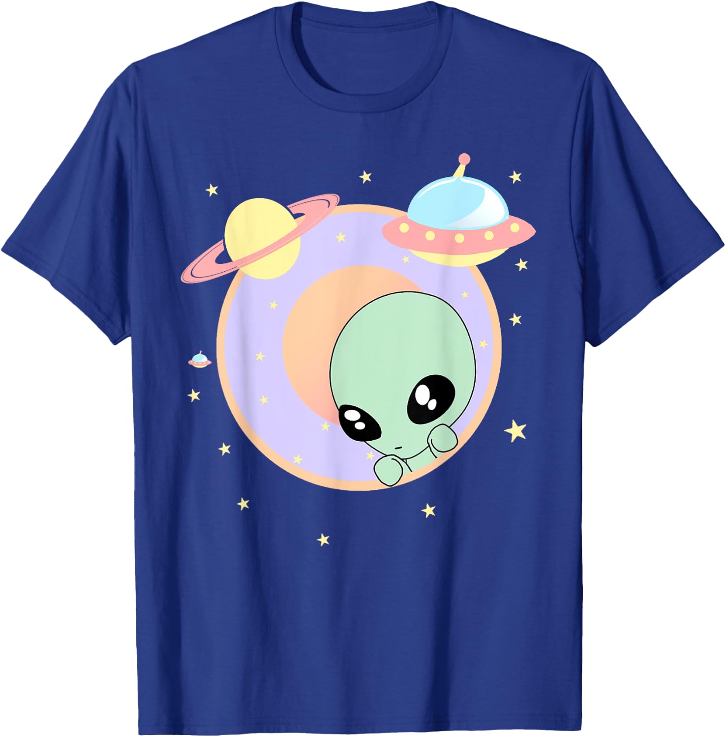 Chibi Alien Kawaii Pastel Cute Green Man Space UFO T-Shirt - T-Shirt | Royal