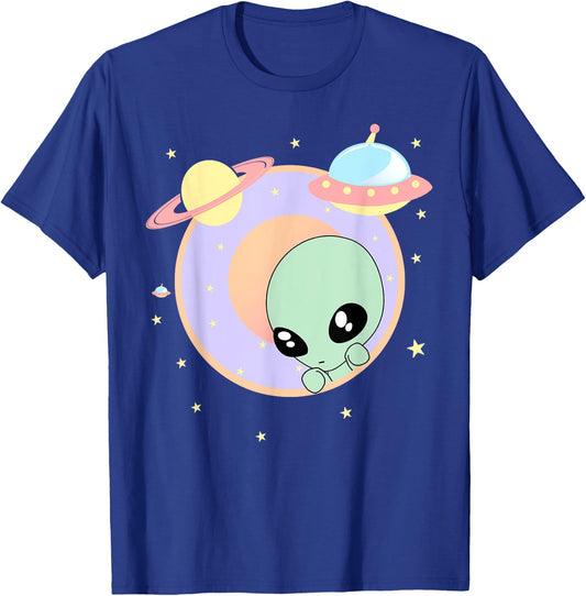 Chibi Alien Kawaii Pastel Cute Green Man Space UFO T-Shirt - T-Shirt | Royal