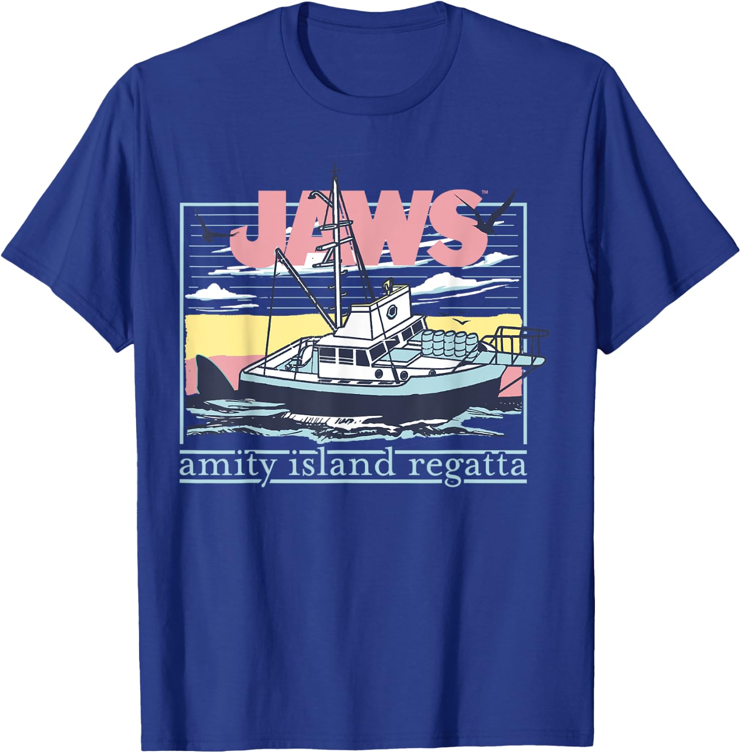 Jaws Amity Retro Island Regatta Fishing Boat Poster T-Shirt - T-Shirt | Royal