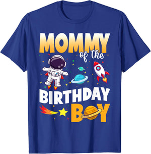 Mommy Of The Birthday Boy Astronaut Family Space Planets T-Shirt - T-Shirt | Royal