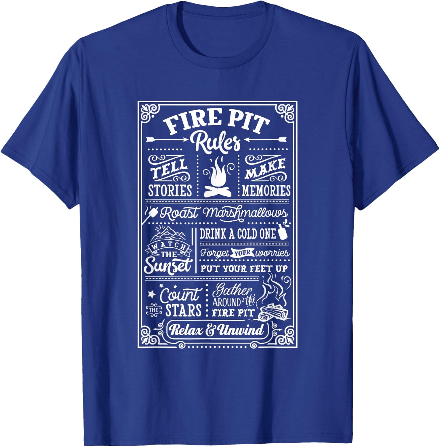 Camping, Outdoors Fire Pit Rules Party Apparel T-Shirt - T-Shirt | Royal