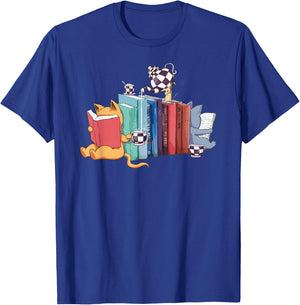 Kawaii Cat Book Ends Library Decor Librarian Gifts Design T-Shirt - T-Shirt | Royal