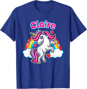 Claire Custom Girls Name Personalized Design Unicorn Party T-Shirt - T-Shirt | Royal