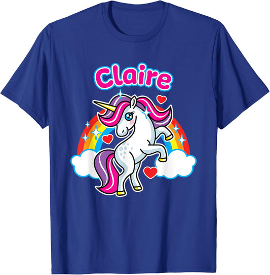 Claire Custom Girls Name Personalized Design Unicorn Party T-Shirt - T-Shirt | Royal