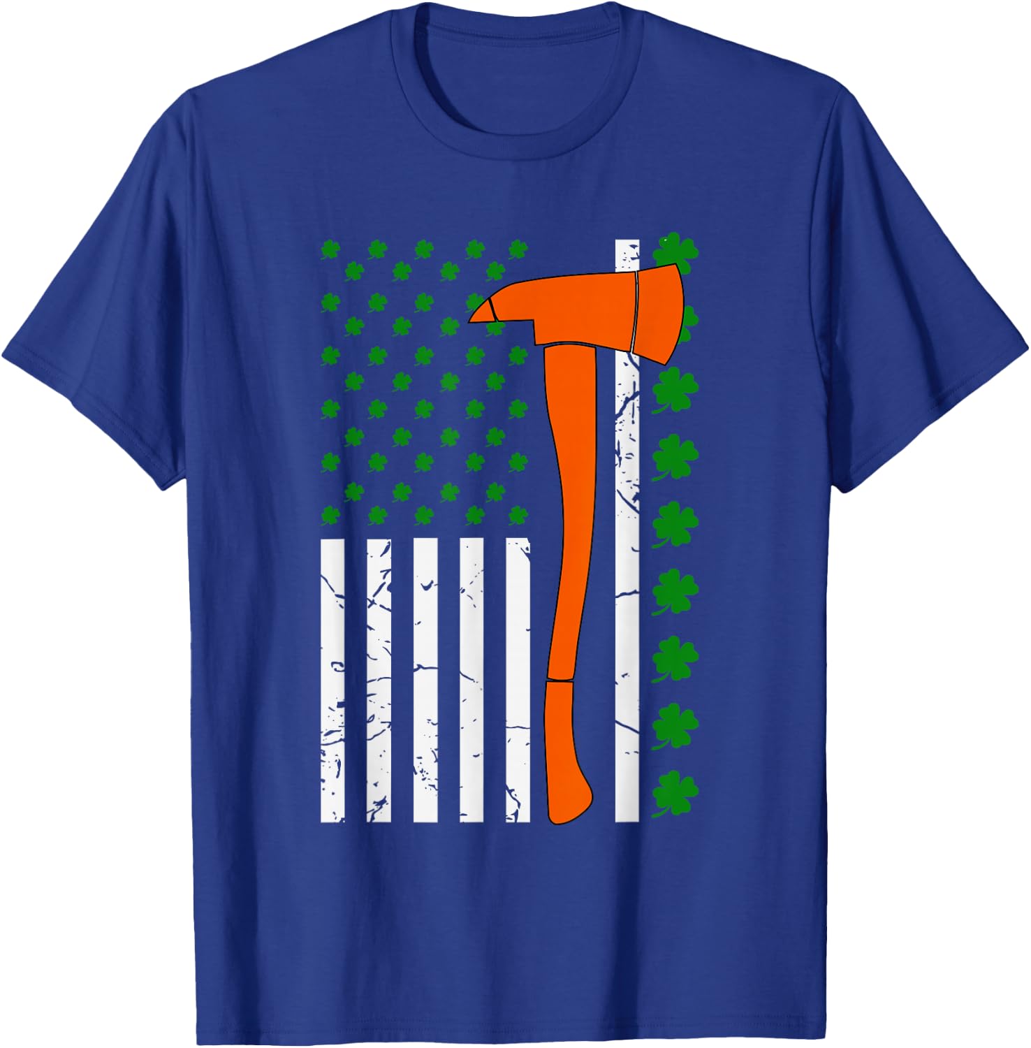 Firefighter St Patrick Day 2022 Shirt Irish American Flag T-Shirt - T-Shirt | Royal