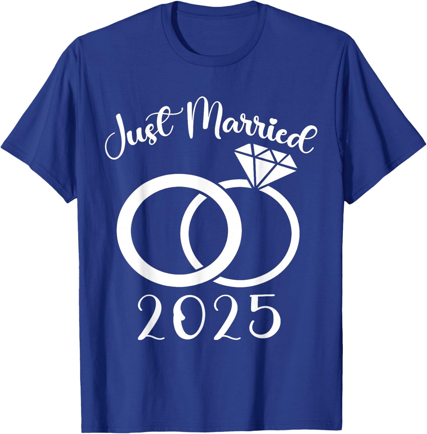 Just Married 2025 Wedding Rings Matching Couple Newlyweds T-Shirt - T-Shirt | Royal