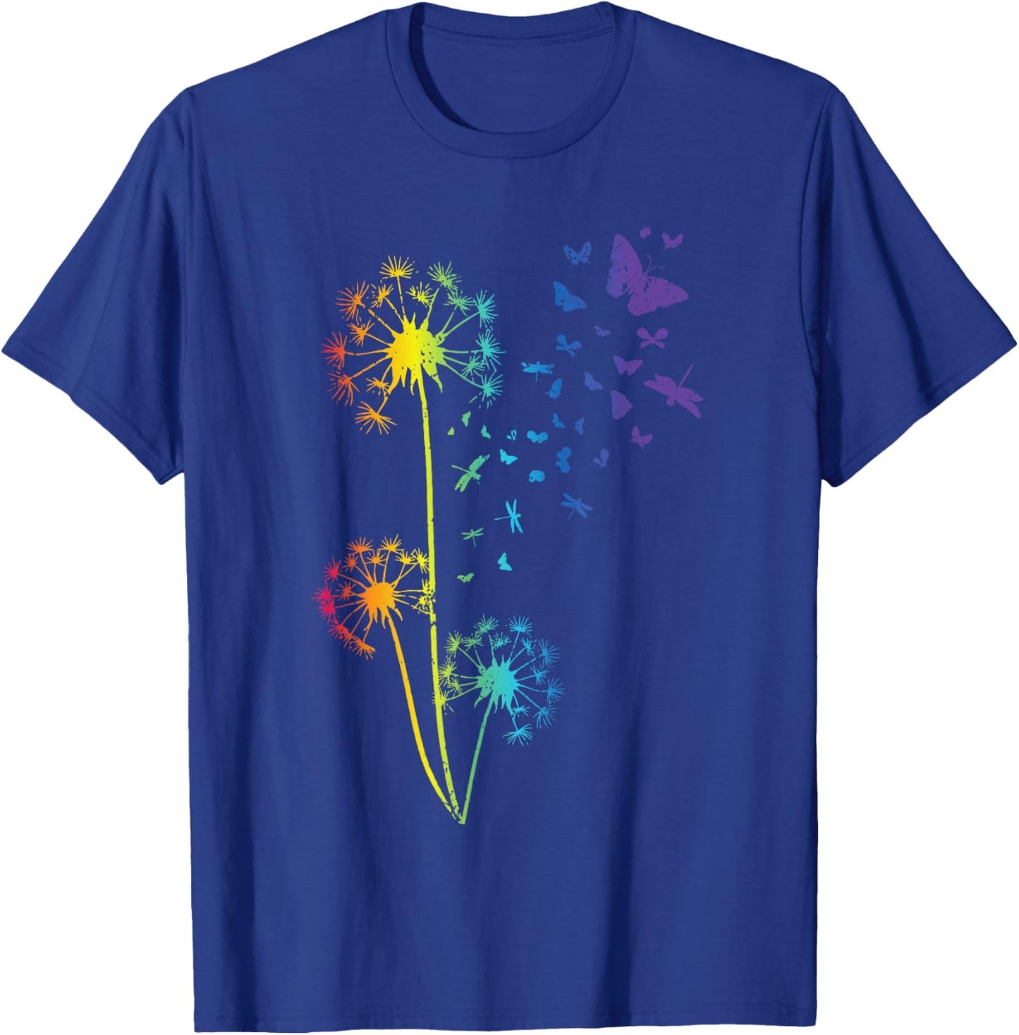 Dandelion Rainbow Dragonfly Breathe Flower Butterfly T-Shirt - T-Shirt | Royal