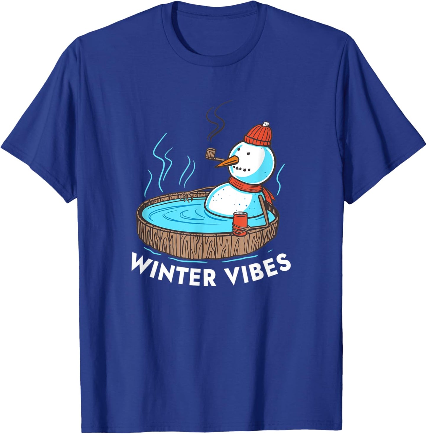 Winter Vibes - Beer Drinking Snowman in Hot Tub T-Shirt - T-Shirt | Royal