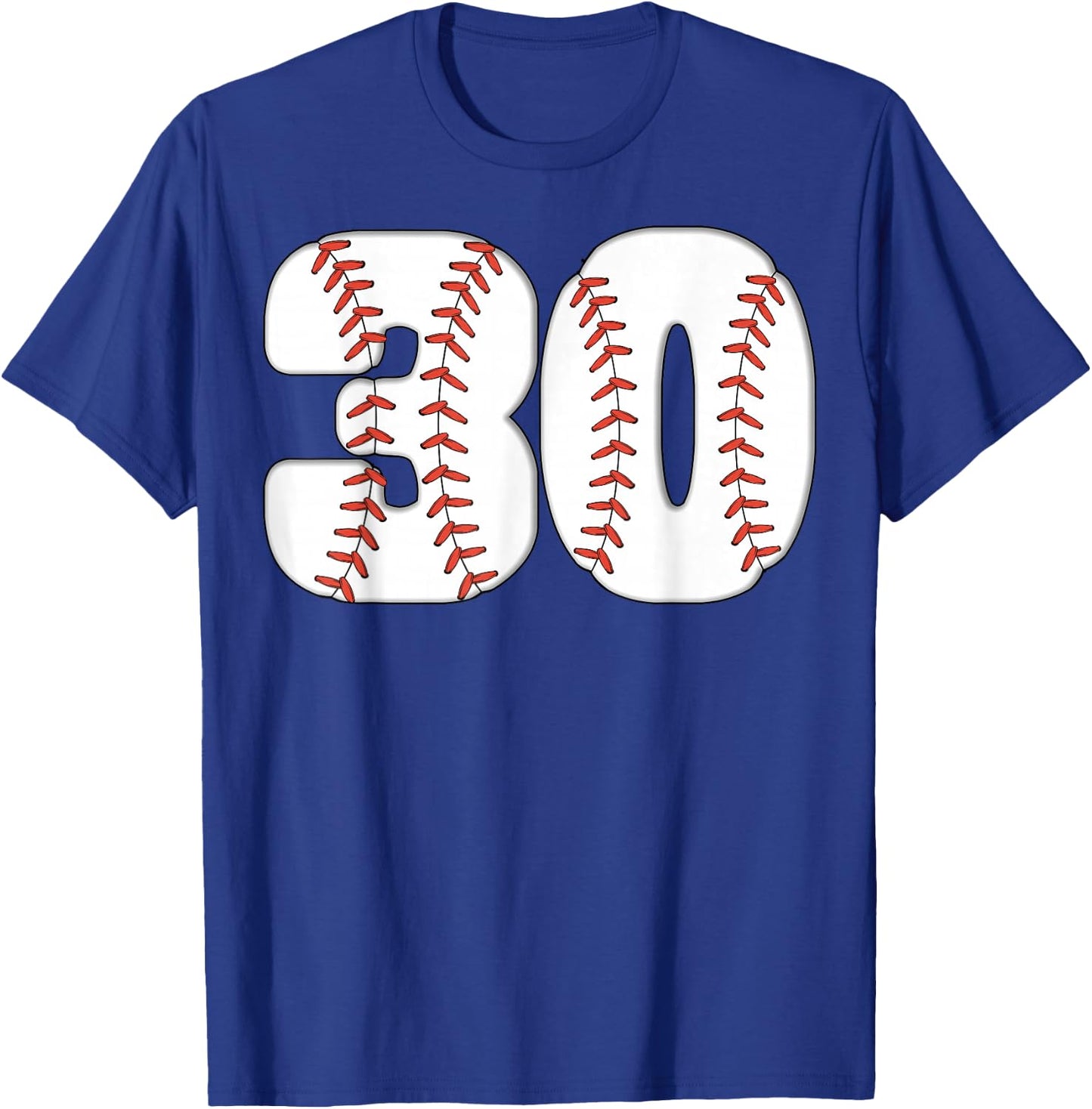 Baseball Number 30 Baseball Birthday 30 Baseball Themed 30th T-Shirt - T-Shirt | Royal