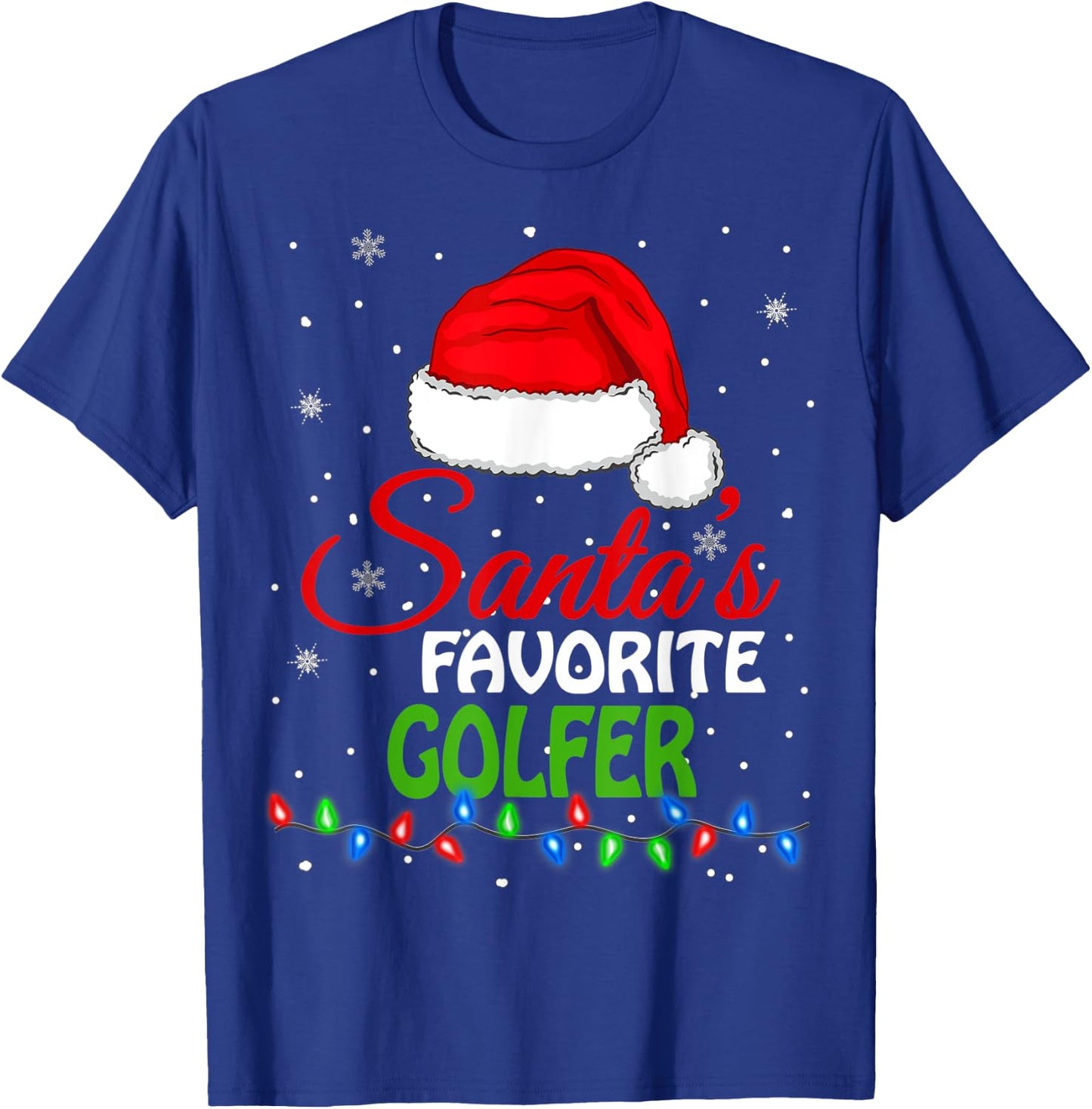 Santa's Favorite Golfer Santa Hat Lights. Funny Christmas T-Shirt - T-Shirt | Royal