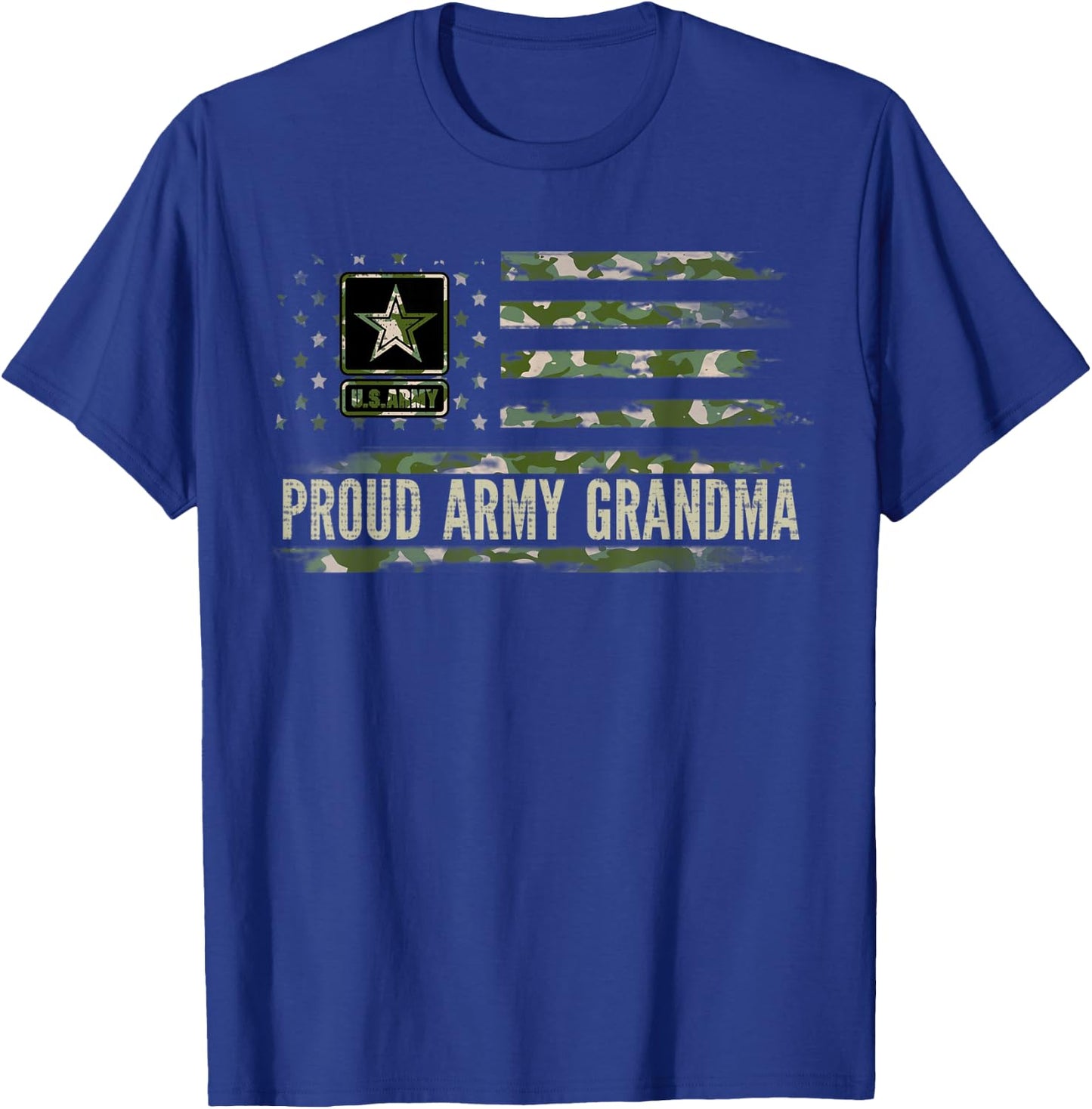 Vintage Proud Army Grandma Camo American Flag Veteran Gift T-Shirt - T-Shirt | Royal