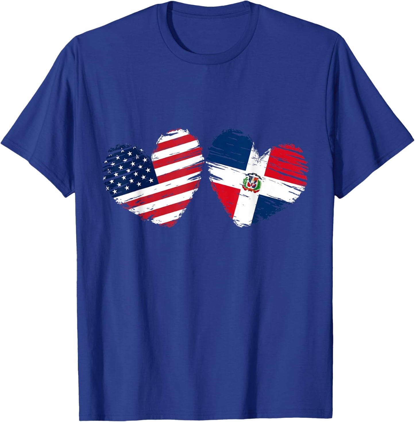 USA Dominican Republic Flag Heart Dominican American T-Shirt - T-Shirt | Royal