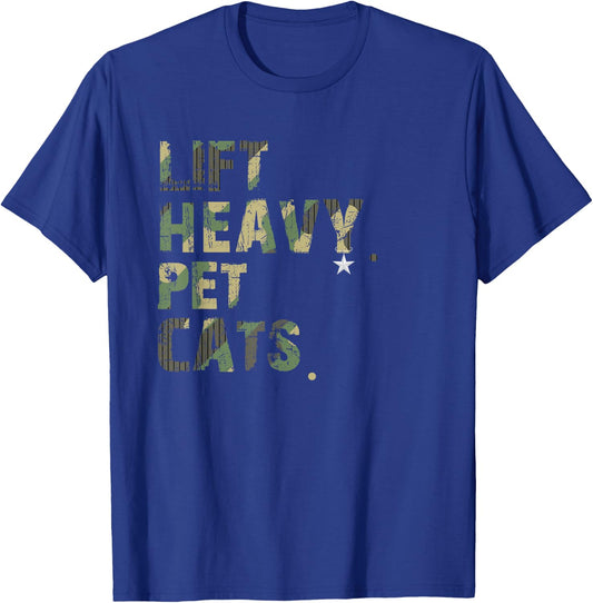 Lift Heavy Pet Cats American Flag Military Weightlifters T-Shirt - T-Shirt | Royal