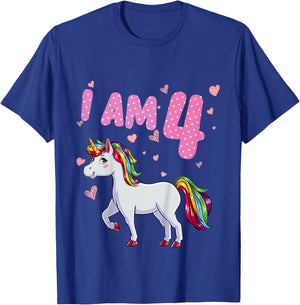 Unicorn Girl 4th Birthday 4 Years Old Girls Unicorn Birthday T-Shirt - T-Shirt | Royal