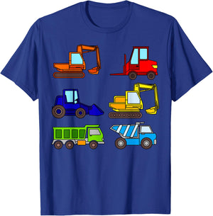 Excavator Dump Trucks Tractor Fork Lift Concrete Mixer Kids T-Shirt - T-Shirt | Royal
