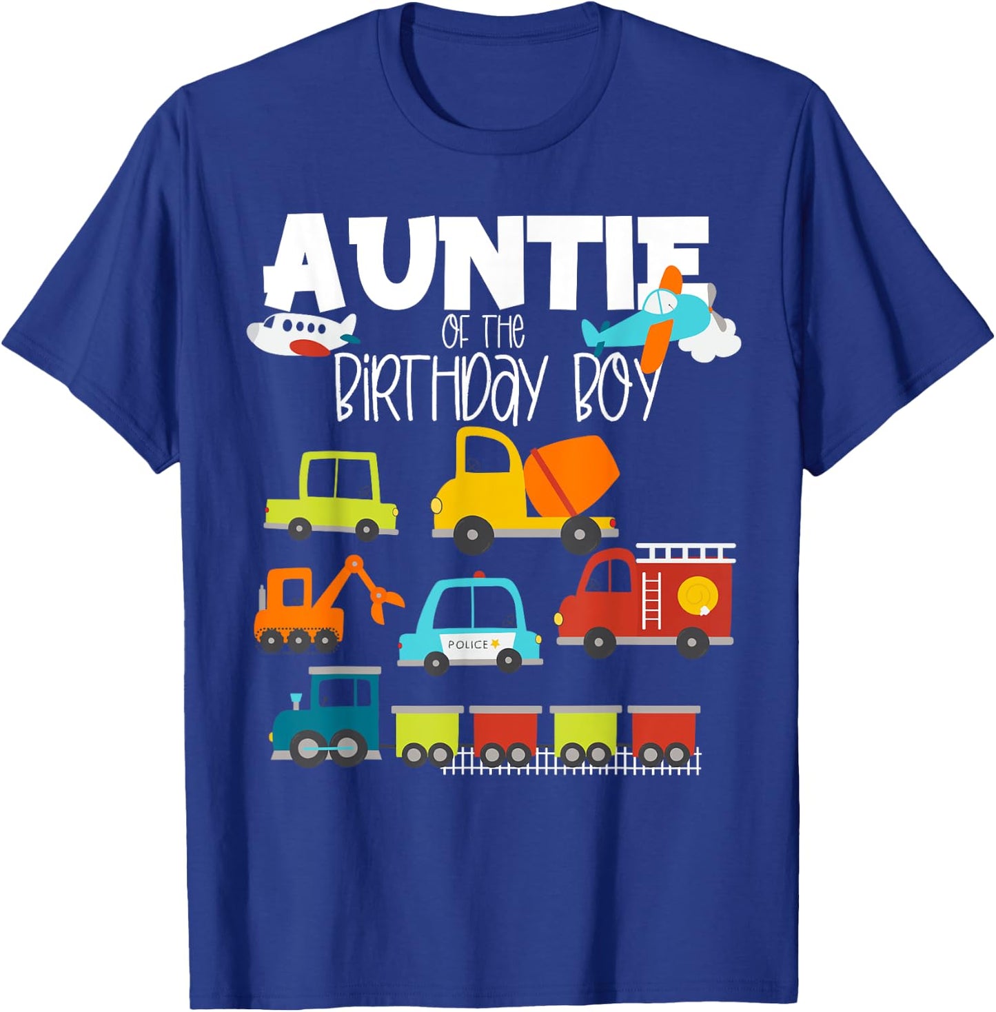 Auntie Of The Birthday Boy Family Matching Train Fire Truck T-Shirt - T-Shirt | Royal
