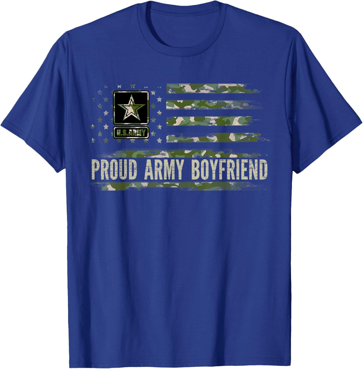 Vintage Proud Army Boyfriend Camo American Flag Veteran Gift T-Shirt - T-Shirt | Royal