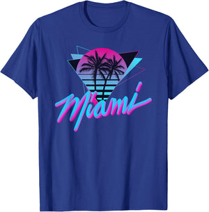 Miami - Palm Trees - Vaperwave Synthwave 80s Style Retro T-Shirt - T-Shirt | Royal