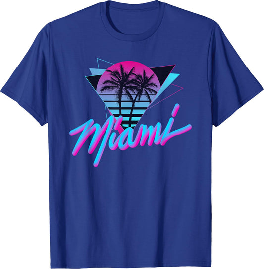 Miami - Palm Trees - Vaperwave Synthwave 80s Style Retro T-Shirt - T-Shirt | Royal