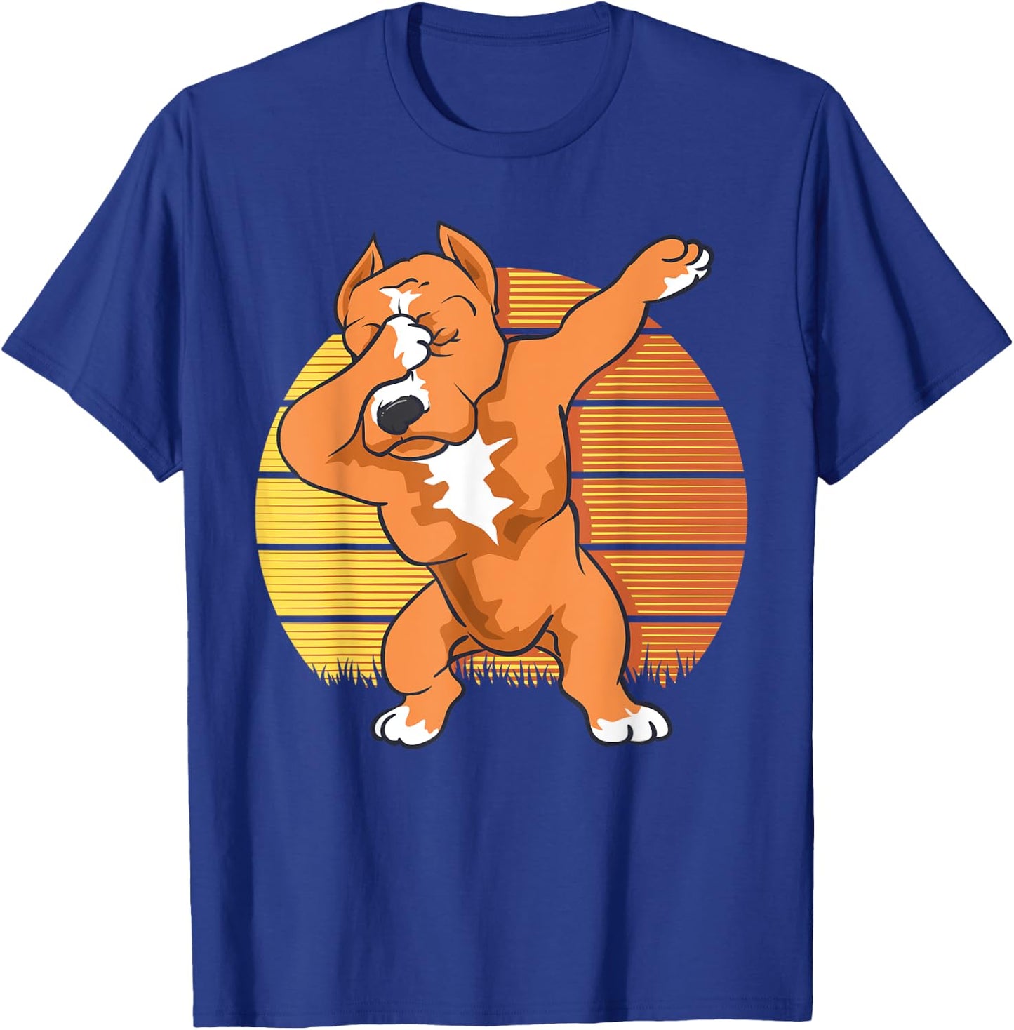 Vintage Sunset Funny Pitbull Dabbing Pitbull Fans Dog Men Women Kids T-Shirt - T-Shirt | Royal