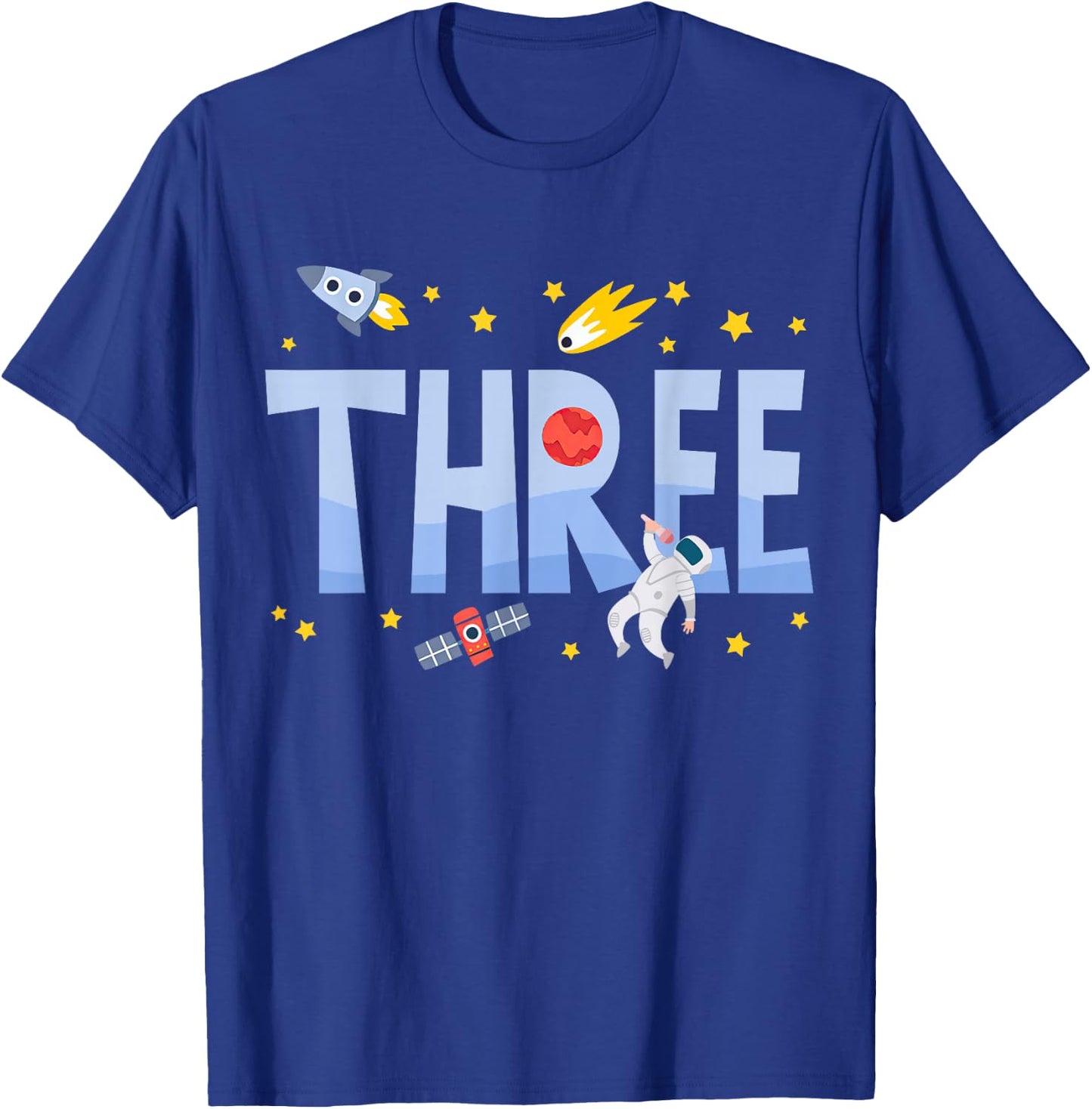 Three Birthday Boys Kids Astronaut 3rd Bday Party 3 Year Old T-Shirt - T-Shirt | Royal