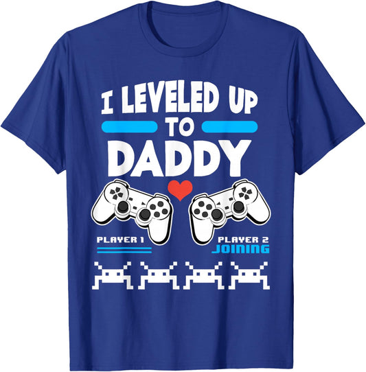 I Leveled Up To Daddy Gamer Player 1 Player 2 Joining Gaming T-Shirt - T-Shirt | Royal