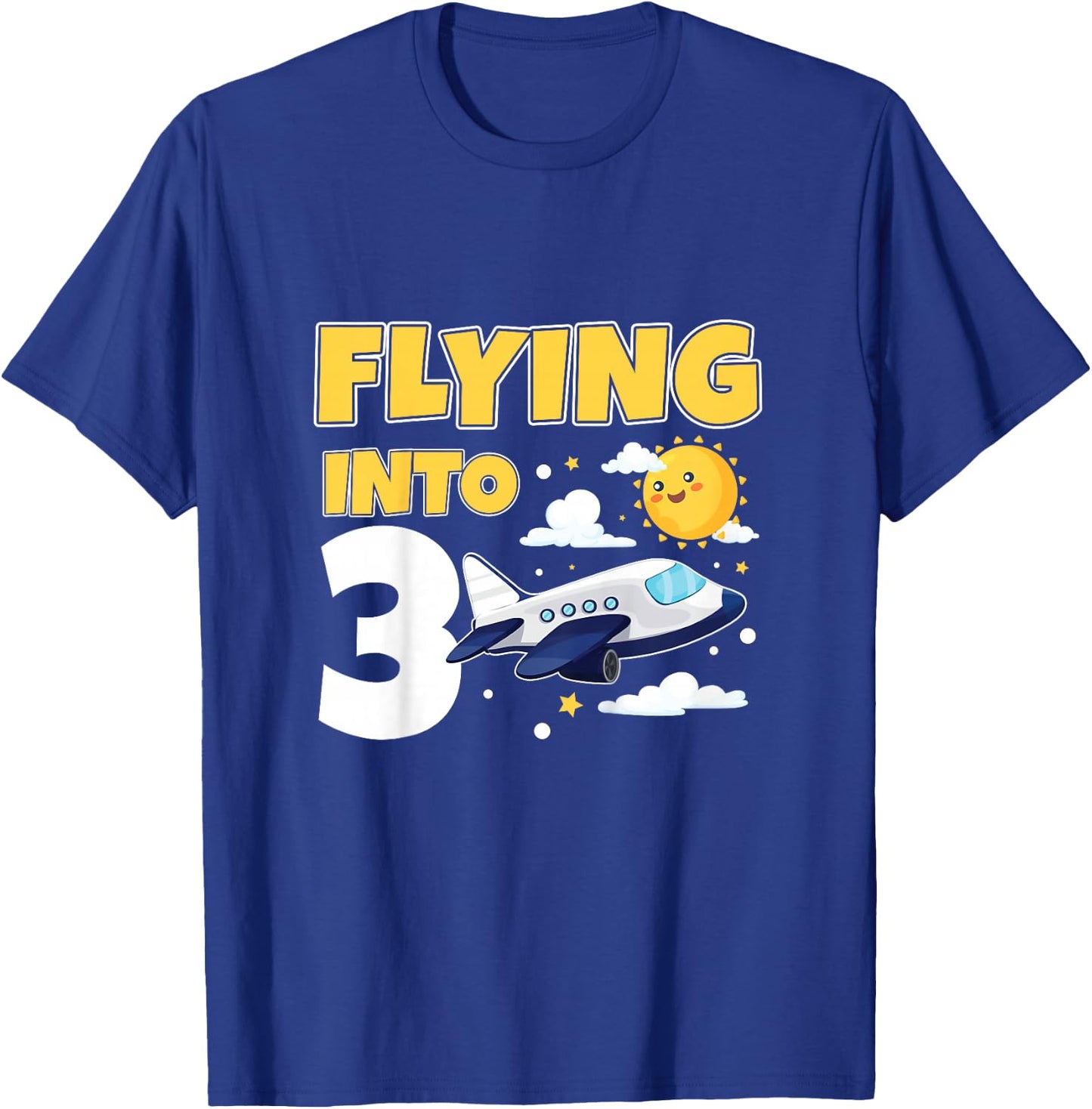 Flying Into 3 Airplane Pilot 3 Year Old 3rd Birthday T-Shirt - T-Shirt | Royal