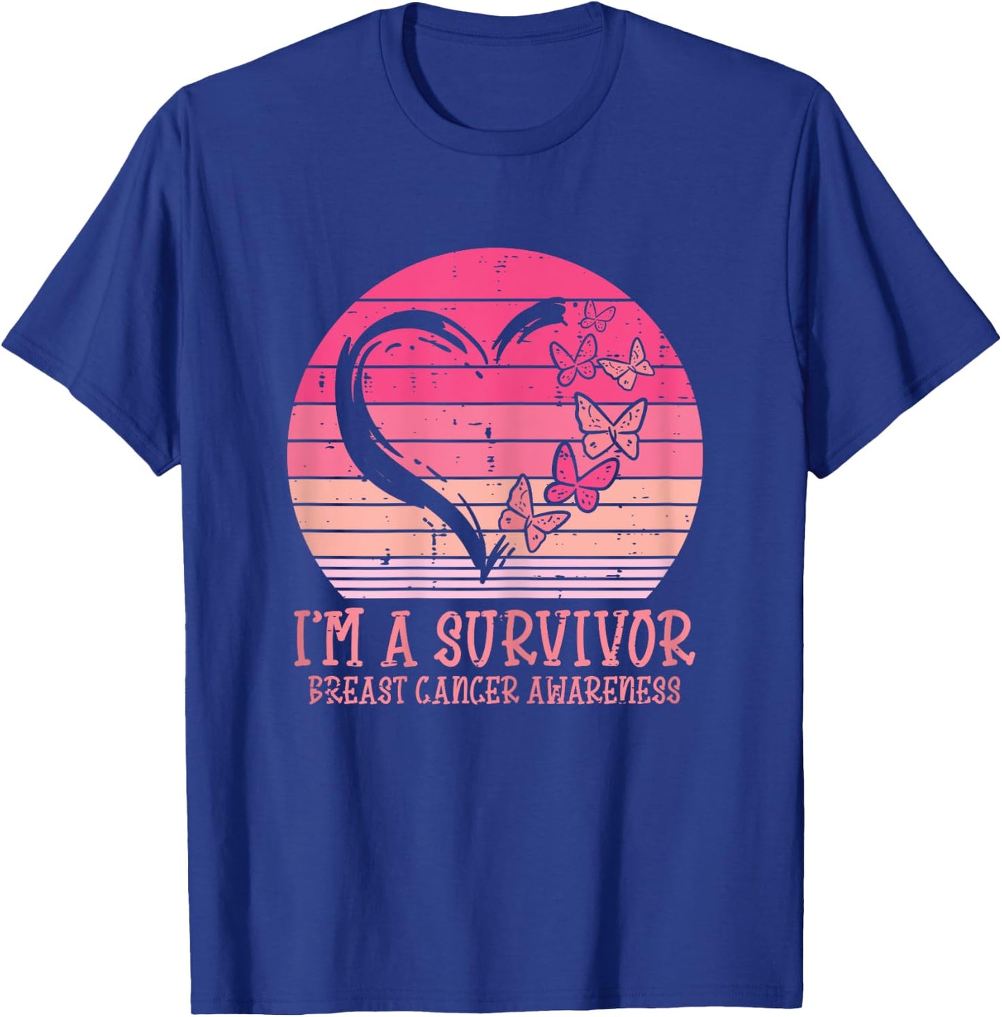 Im A Survivor Heart Butterfly Breast Cancer Awareness Gift T-Shirt - T-Shirt | Royal
